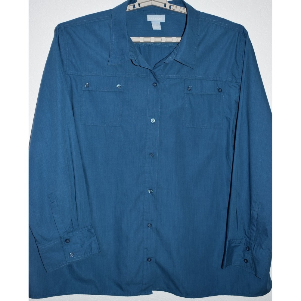 Liz & Me 4X Woven Bohemian Button Front‎ Blouse Pockets Long Sleeve Lightweight